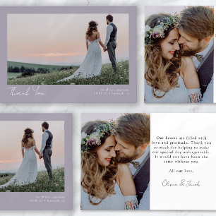 Lavender Minimalist 2 Photo Calligraphy Wedding Thank You Card