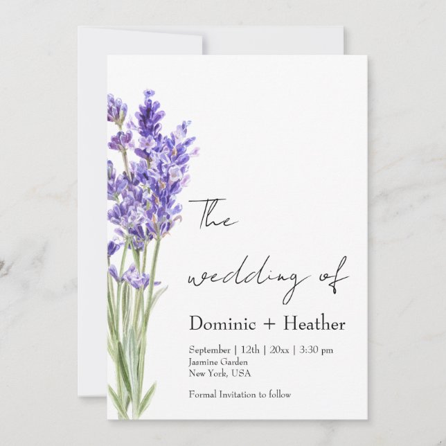 Lavender Minimalist Elegance Wedding Invitation (Front)