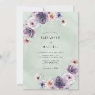 Lavender Mint Anemone Wedding Invitation