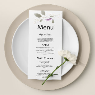 Lavender mint gold watercolor floral Wedding Menu