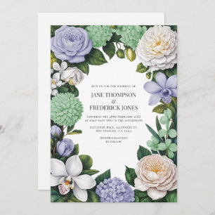 Lavender, Mint Green & White Floral Wedding Invitation