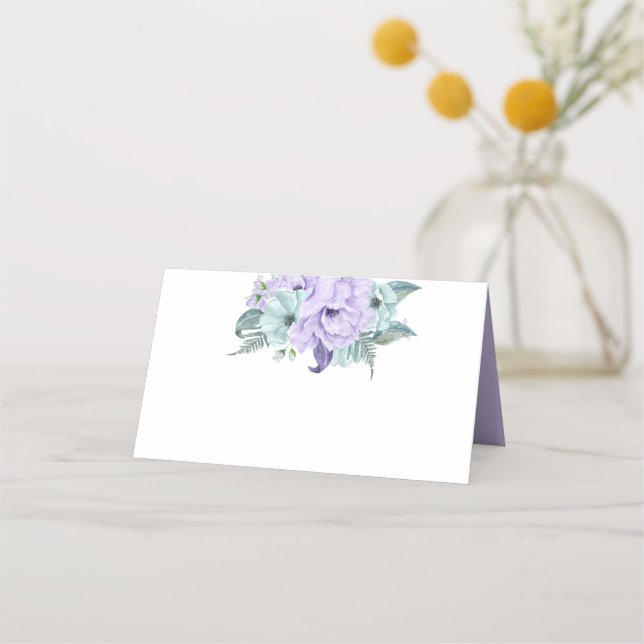 Lavender Mint Purple Watercolor Peonies Place Card (Front)