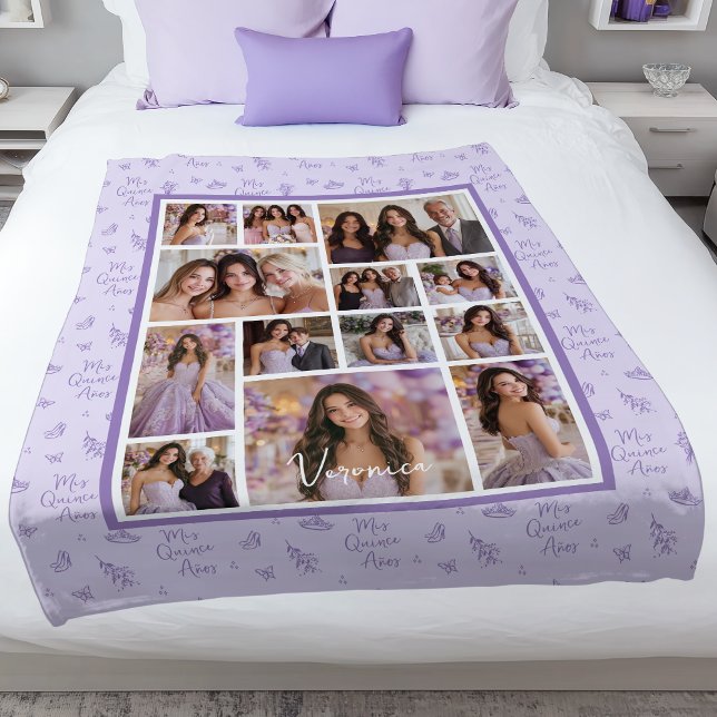 Lavender Mis Quince Años Quinceanera Fleece Blanket (Shown on a Medium 50" x 50" blanket)