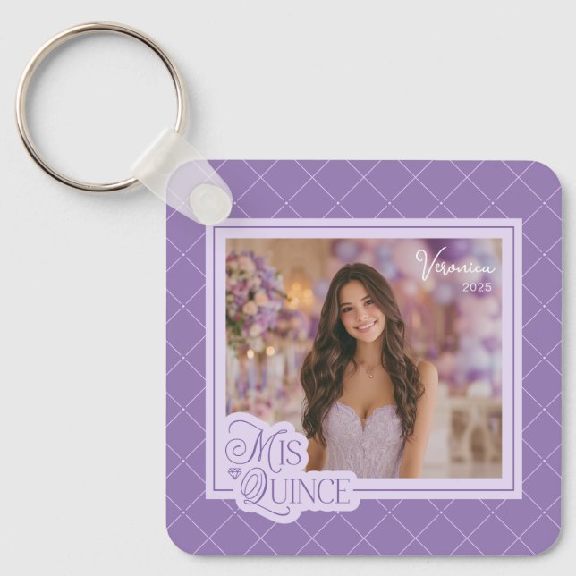Lavender Mis Quince Quinceañera Photo Keepsake Keychain (Front)