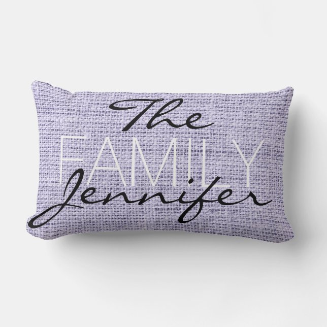 Lavender mist Burlap Rustic Linen Monogram Lumbar Pillow (Front)