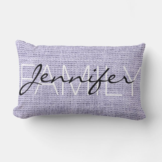 Lavender mist Burlap Rustic Monogram Lumbar Pillow (Front)