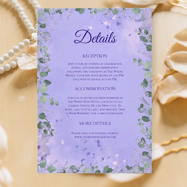 Lavender Mist Garden Détails de mariage Carte (Créateur téléchargé)