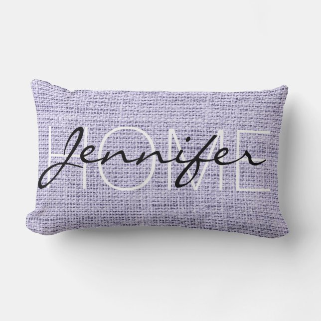 Lavender mist Rustic Burlap Monogram Lumbar Pillow (Front)
