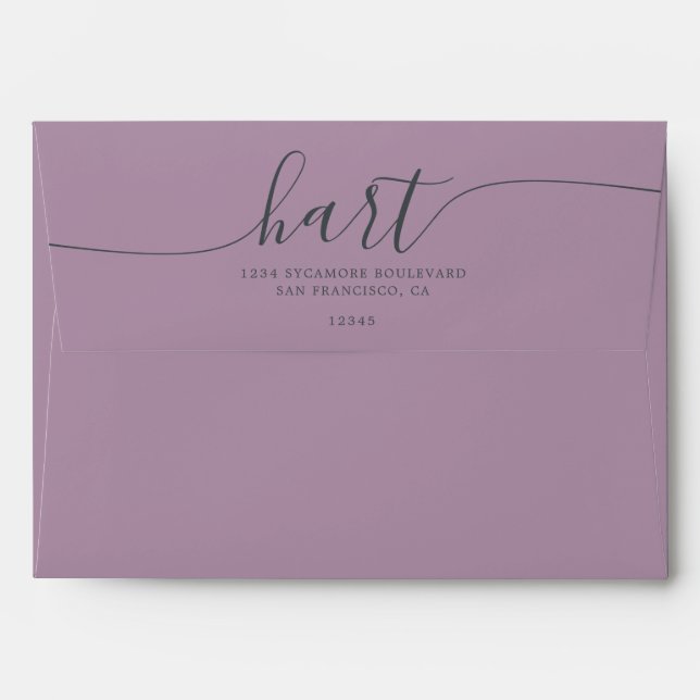 Lavender Mist with Black Script Return Address Envelope (Back (Top Flap))