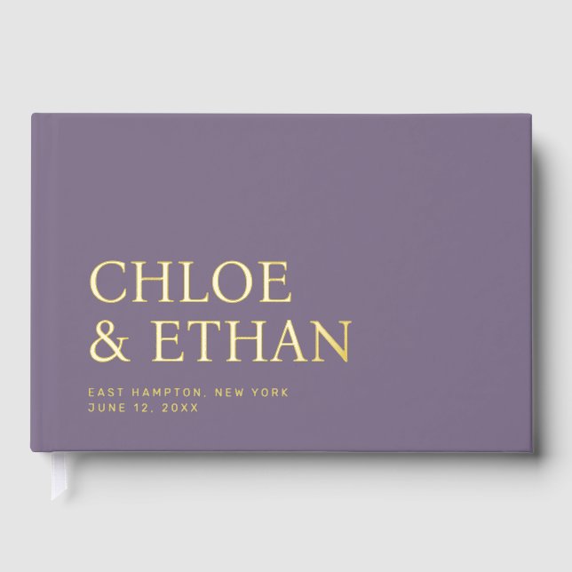 Lavender Modern Wedding Foil Guest Book (Front)
