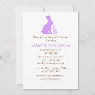 Lavender Mom and Baby Rabbit Baby Shower Invitation