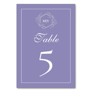 Lavender Monogram Crest Table Number Card