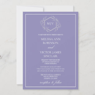 Lavender Monogram Crest Wedding Invitation