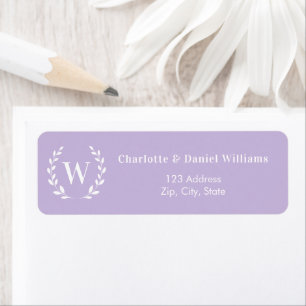 Lavender monogram initial wreath return address