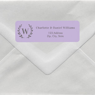 Lavender monogram initial wreath return address