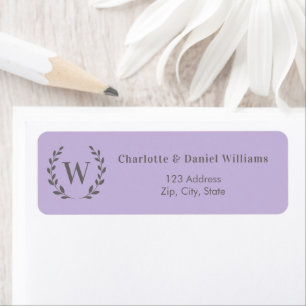 Lavender monogram initial wreath return address