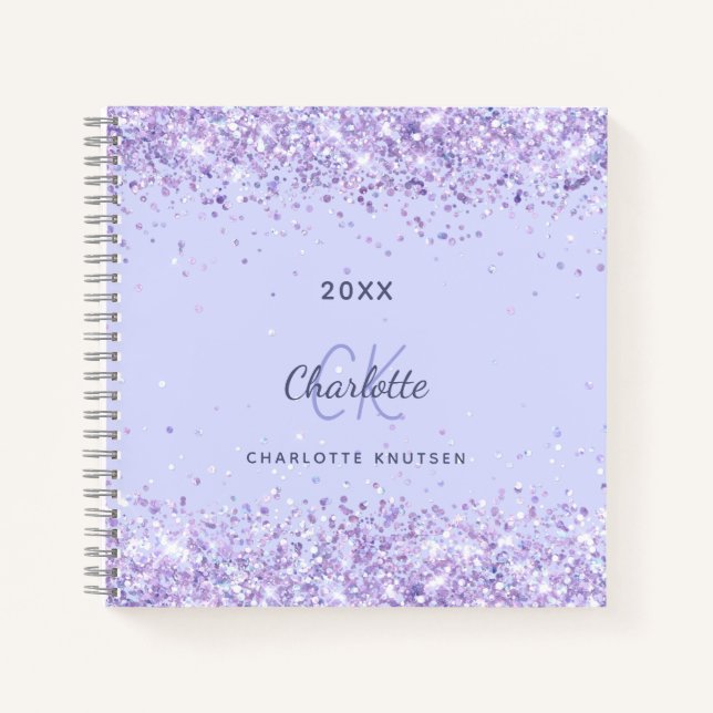 Lavender monogram initials script  notebook (Front)