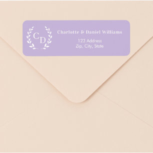 Lavender monogram initials wreath return address