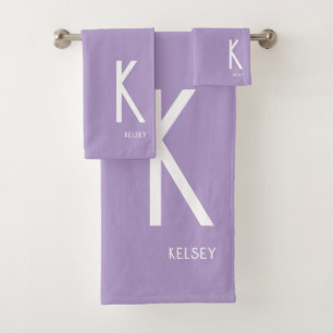 Lavender Monogram Name Bath Towel Set