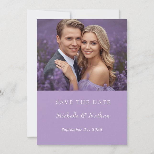Lavender Monogram Save the Date Photo Wedding Invitation (Front)