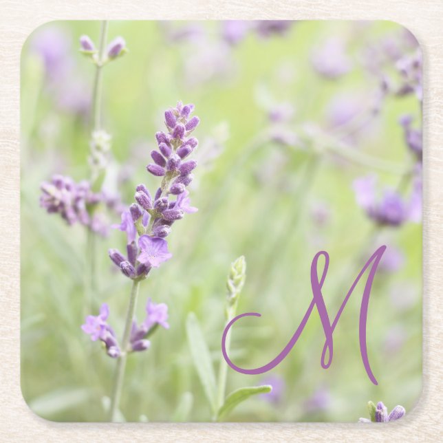 Lavender Monogram Square Paper Coaster (Front)