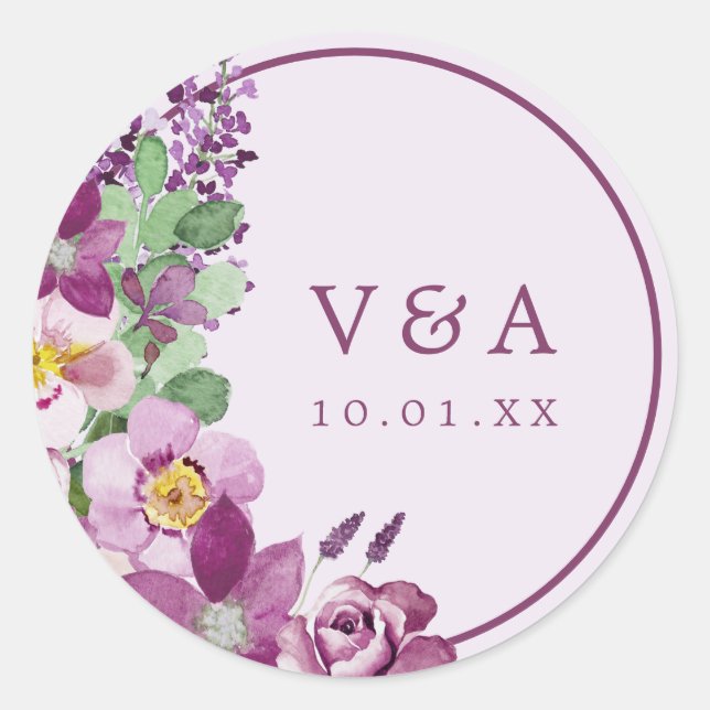 Lavender Monogram Wedding Sticker (Front)