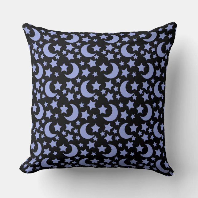 Lavender Moons and Stars Celestial Pattern Throw Pillow (Front)