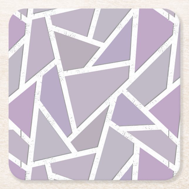 Lavender mosaic pattern square paper coaster (Front)