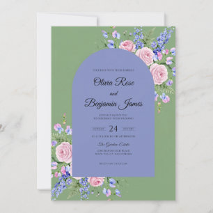 Lavender Moss Delphinium Wedding Invitation