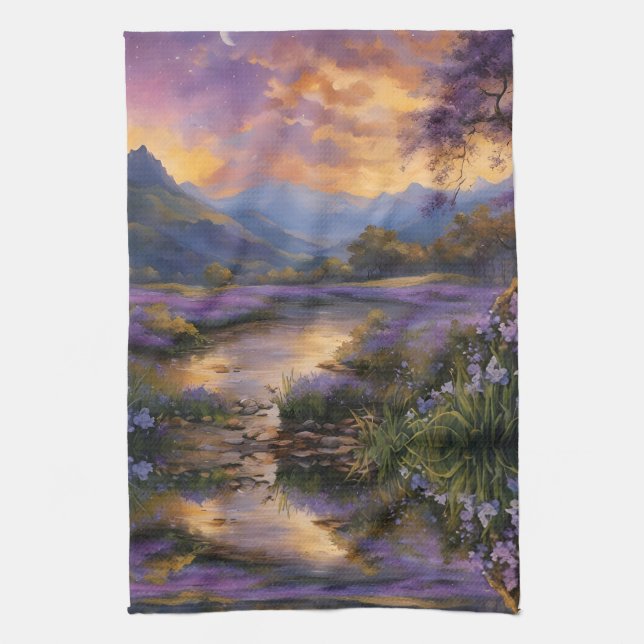 Lavender Mountain Valley at Dawn Kitchen Towel (Vertical)