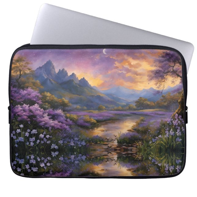 Lavender Mountain Valley at Dawn Laptop Sleeve (Front)