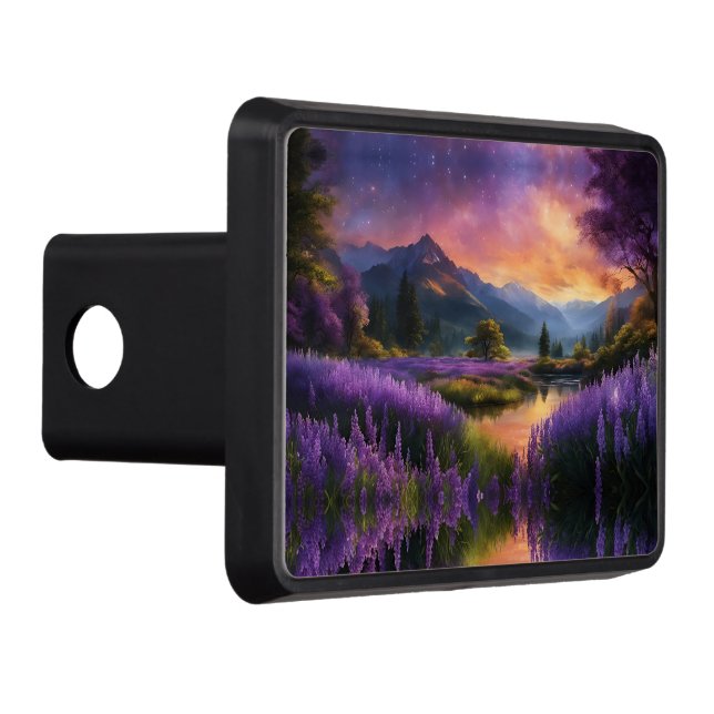 Lavender Mountain Valley at Daybreak Trailer Hitch Cover (Right)