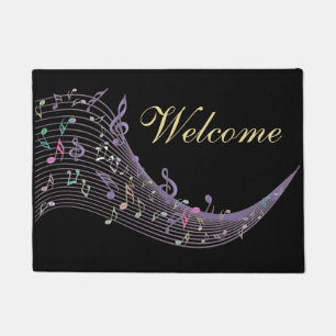 Lavender Music Notes Design Black Welcome Mat