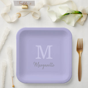 Lavender Name and Initial Monogram Paper Plates