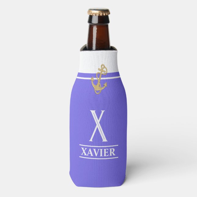 Lavender Nautical Monogrammed Bottle Cooler (Bottle Front)