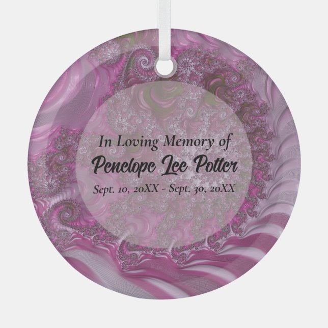 Lavender Nautilus Fractal Memorial Suncatcher Glass Ornament (Front)