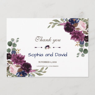 Lavender Navy Blue Floral Bloom Wedding Thank you