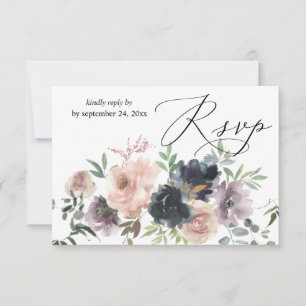 Lavender, Navy, & Blush Pink Fall Floral with Meal RSVP Card