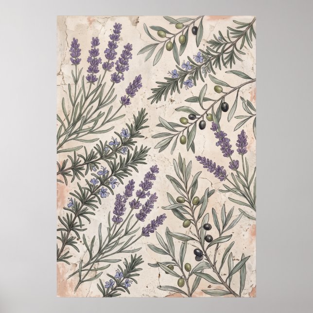 Lavender Olive Botanical Art Poster (Front)
