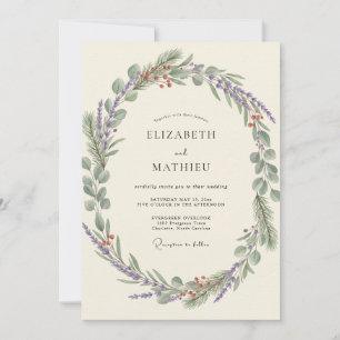 Lavender Olive Wreath Wedding Invitation