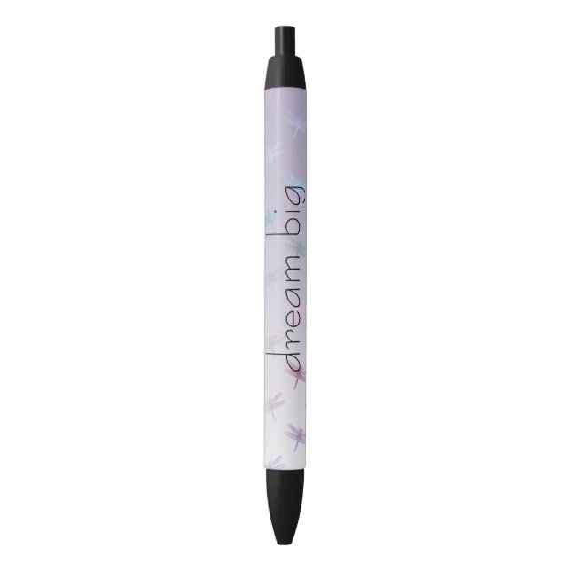 Lavender Ombre Rainbow Dragonflies Black Ink Pen (Front Vertical)