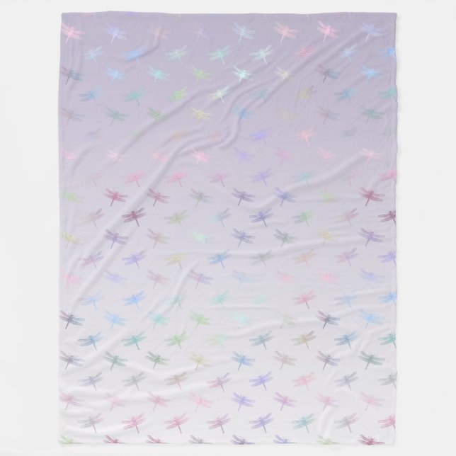 Lavender Ombre Rainbow Dragonflies Fleece Blanket (Front)