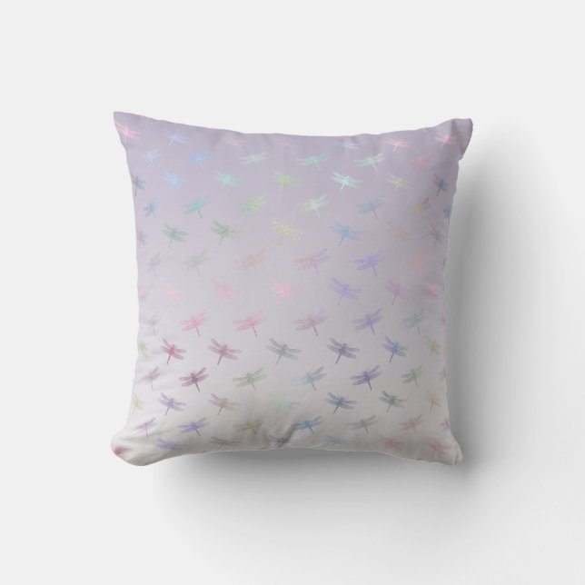Lavender Ombre Rainbow Dragonflies Throw Pillow (Front)