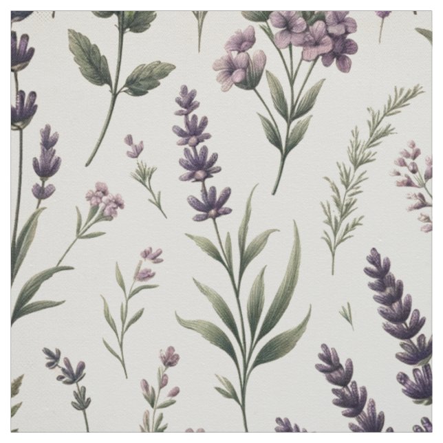 Lavender on Cream Vintage Floral Fabric (Swatch)