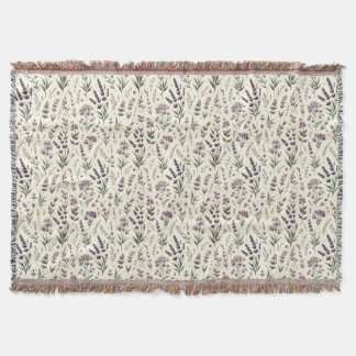 Lavender on Cream Vintage Floral Throw Blanket
