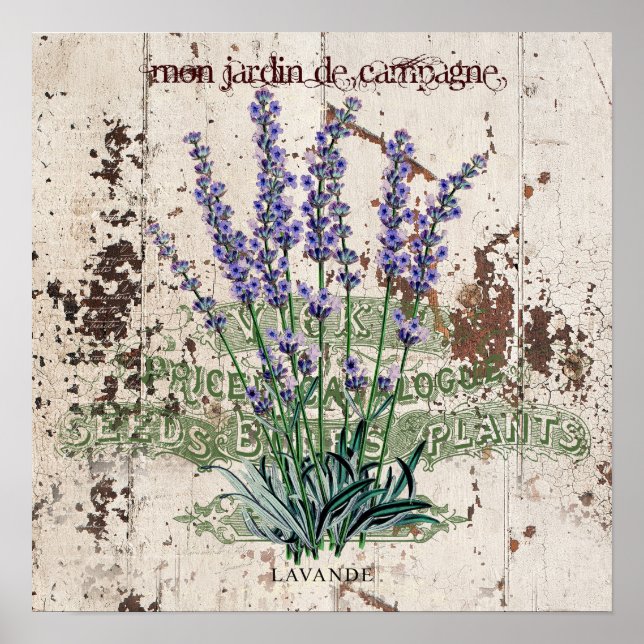 Lavender on rustic wooden panel poster (Front)