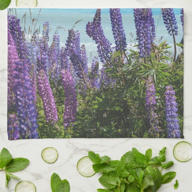 lavender on the lake shore kitchen towel (Folded)