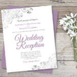 Lavender on White Wedding Reception BUDGET Invite<br><div class="desc">These affordable, budget friendly wedding reception invitations are the perfect choice for class, style, and beauty on a budget. Designed for guests who are invited to the reception but not the ceremony, they feature a classic white background with ornate silver faux foil lace frills in the corners. The typography includes...</div>