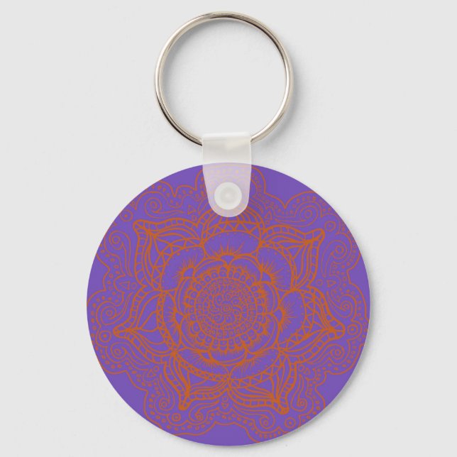 Lavender Orange Mandala Keychain (Front)