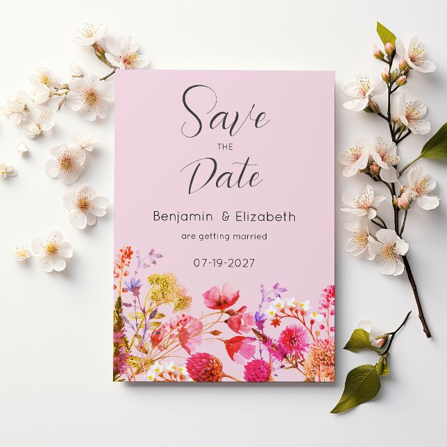 Lavender Orange Pink Yellow Floral Save the Date Invitation (Lavender Orange Pink Yellow Floral Save the Date )